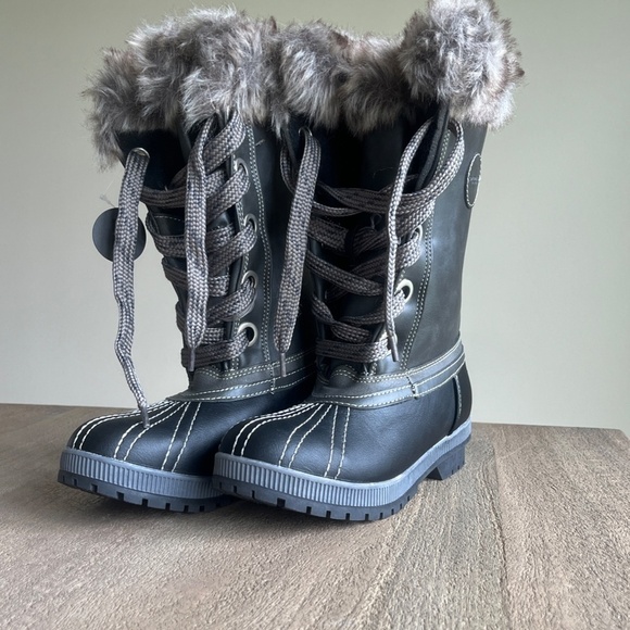 KIDS London Fog Melton Boots, Size 7, Black and Gray - Picture 1 of 13